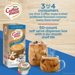 Coffee mate Plant-Based Almond Milk Non-Dairy Liquid Creamer Singles, Natural Vanilla, 0.38 oz Mini Cups, 200/Carton