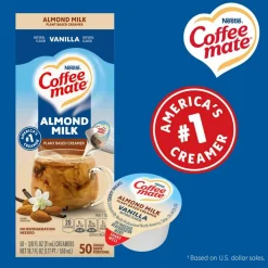 Coffee mate Plant-Based Almond Milk Non-Dairy Liquid Creamer Singles, Natural Vanilla, 0.38 oz Mini Cups, 200/Carton