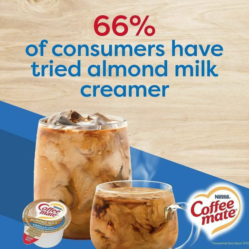 Coffee mate Plant-Based Almond Milk Non-Dairy Liquid Creamer Singles, Natural Vanilla, 0.38 oz Mini Cups, 200/Carton