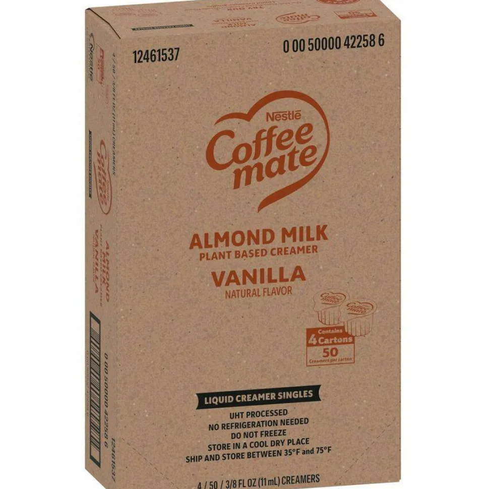 Coffee mate Plant-Based Almond Milk Non-Dairy Liquid Creamer Singles, Natural Vanilla, 0.38 oz Mini Cups, 200/Carton