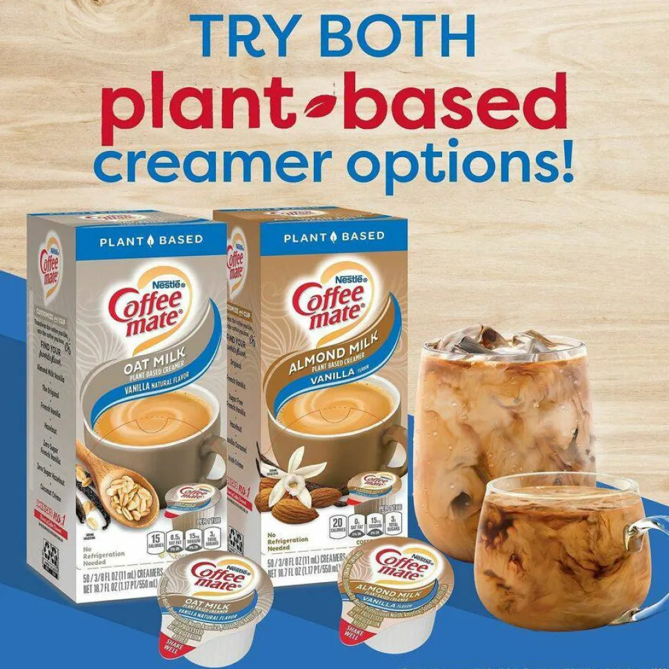 Coffee mate Plant-Based Almond Milk Non-Dairy Liquid Creamer Singles, Natural Vanilla, 0.38 oz Mini Cups, 200/Carton