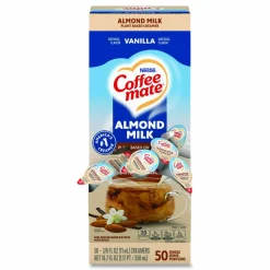 Coffee mate Plant-Based Almond Milk Non-Dairy Liquid Creamer Singles, Natural Vanilla, 0.38 oz Mini Cups, 50/Box