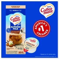 Coffee mate Plant-Based Almond Milk Non-Dairy Liquid Creamer Singles, Natural Vanilla, 0.38 oz Mini Cups, 50/Box