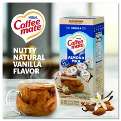 Coffee mate Plant-Based Almond Milk Non-Dairy Liquid Creamer Singles, Natural Vanilla, 0.38 oz Mini Cups, 50/Box
