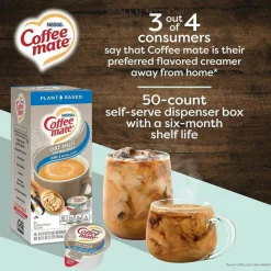 Coffee mate Plant-Based Oat Milk Liquid Creamers, Natural Vanilla, 0.38 oz Mini Cups, 50/Box, 4 Boxes/Carton
