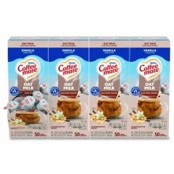 Coffee mate Plant-Based Oat Milk Liquid Creamers, Natural Vanilla, 0.38 oz Mini Cups, 50/Box, 4 Boxes/Carton