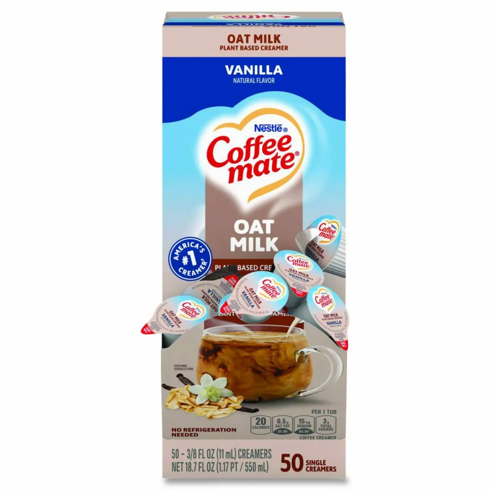 Coffee mate Plant-Based Oat Milk Liquid Creamers, Natural Vanilla, 0.38 oz Mini Cups, 50/Box