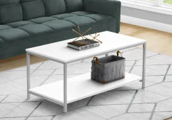 Coffee Table, Accent, Cocktail, Rectangular, Living Room, 40"L, White Laminate, Grey Metal, Contemporary, Modern