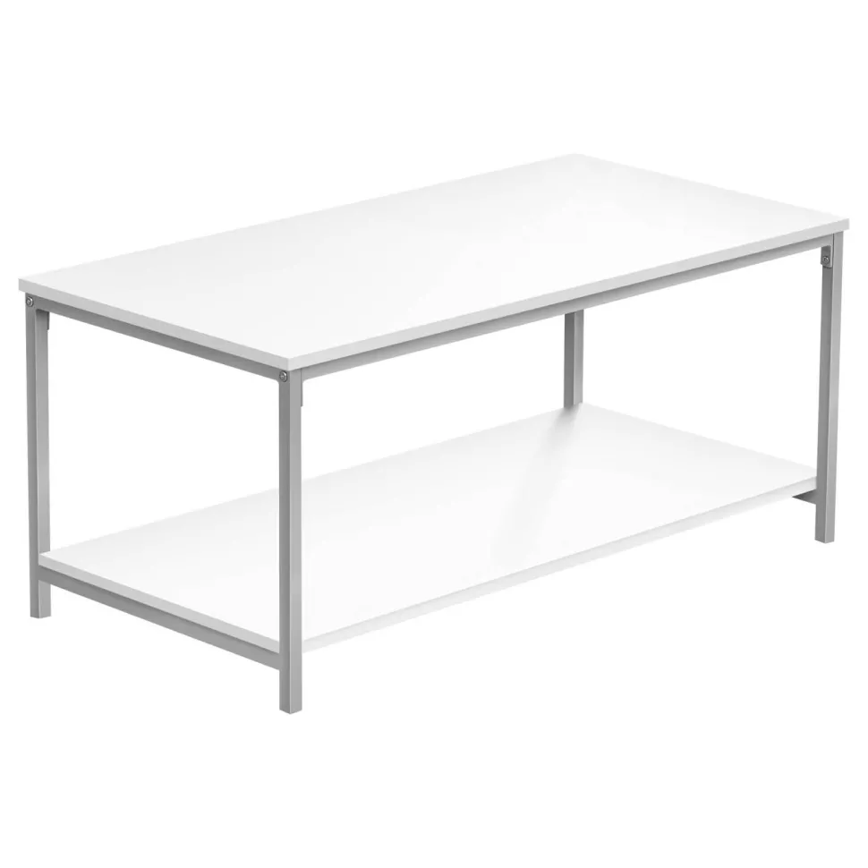 Coffee Table, Accent, Cocktail, Rectangular, Living Room, 40"L, White Laminate, Grey Metal, Contemporary, Modern