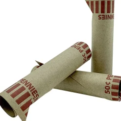 Coin Tainer PAP R Tubular Coin Wrap 1 Denomination Durable, Burst Resistant, Crimped, Pre formed 57 lb Paper Weight Paper Red, 1000/Pack