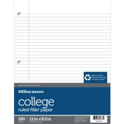 College-Ruled Notebook Filler Paper, 3-Hole Punched, 11" x 8 1/2", 100 Sheets
