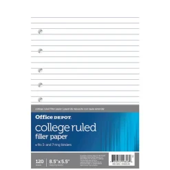 College-Ruled Notebook Filler Paper, 7-Hole Punched, 8 1/2" x 5 1/2", 120 Sheets
