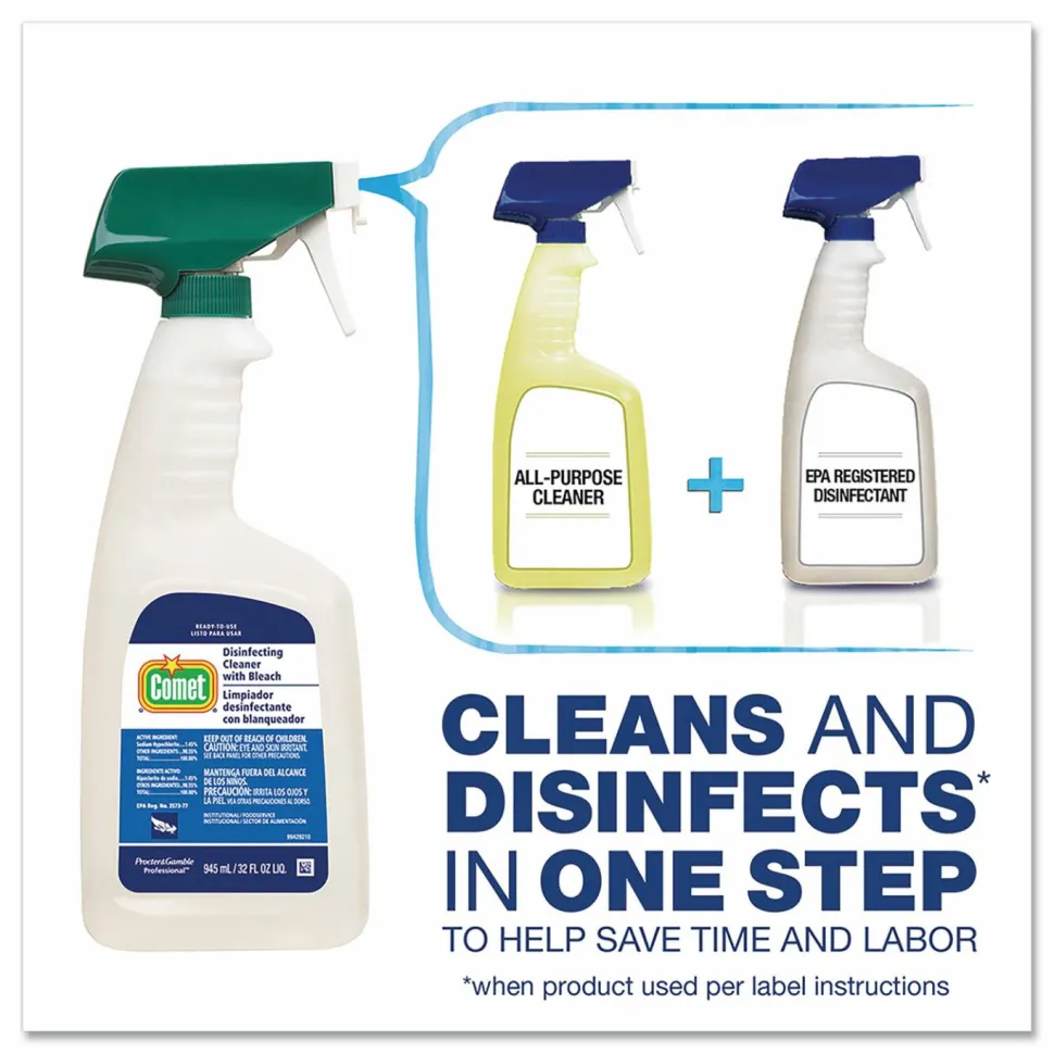 Comet Disinfecting Cleaner Spray With Bleach, 32 Oz Bottle, Case Of 8 (4 Trigger per case)