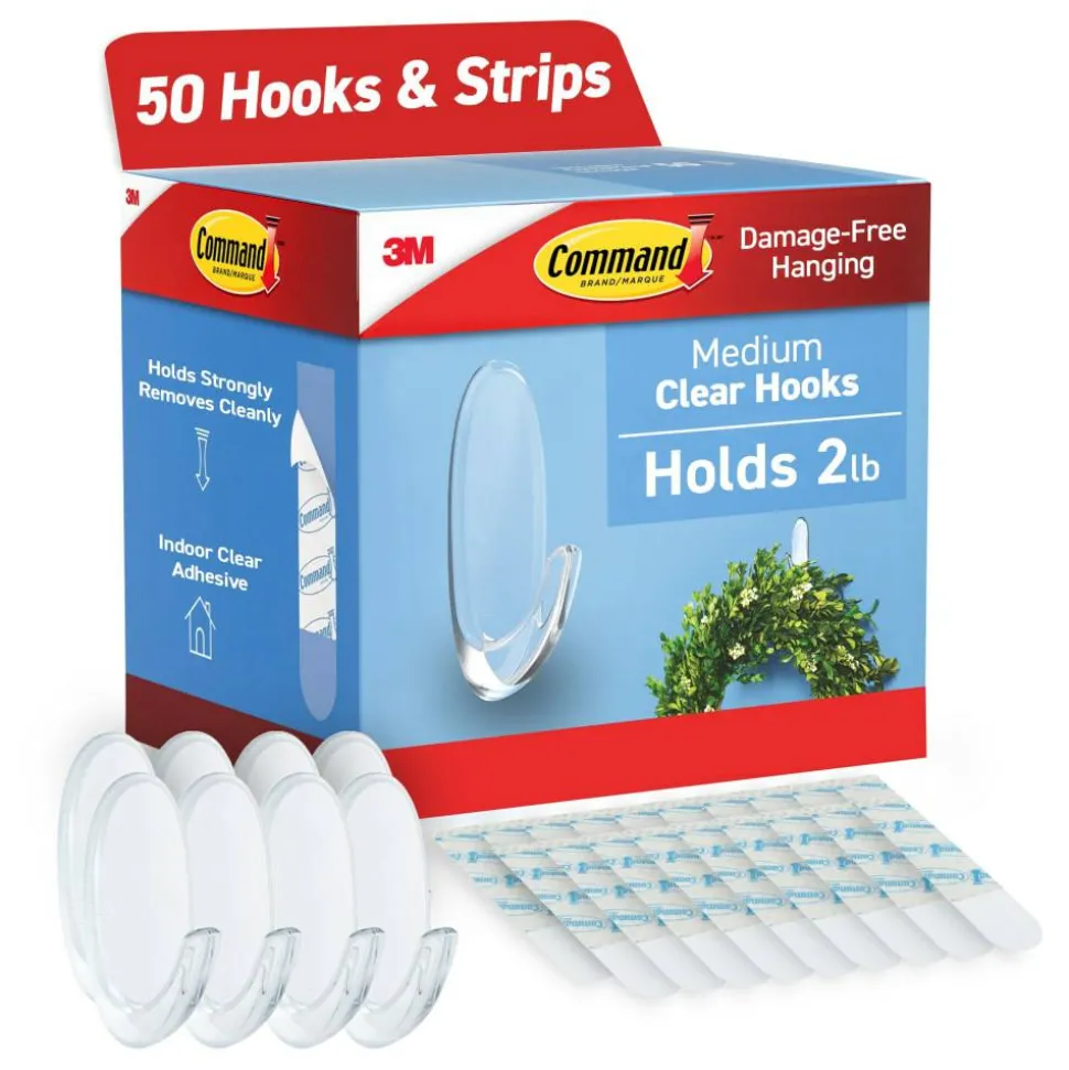 Command Assorted Hooks Cabinet Pack, 50 Hooks, 50 Clear Adhesive Strips, Damage Free Hanging Picture Hangers, No Tools Wall Hanging Strips