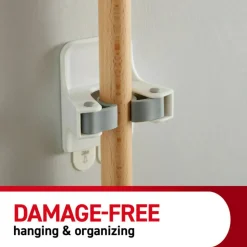 Command Broom Gripper, 2 Broom Gripper Hooks, 4 White Adhesive Strips, Damage Free Hanging Picture Hangers, No Tools Wall Hanging Strips
