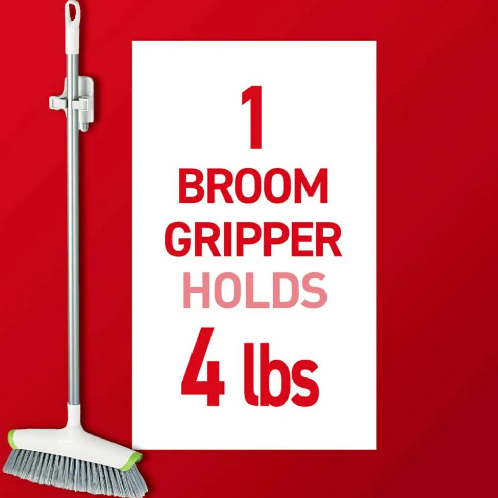 Command Broom Gripper, 2 Broom Gripper Hooks, 4 White Adhesive Strips, Damage Free Hanging Picture Hangers, No Tools Wall Hanging Strips