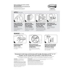 Command Broom Gripper, 2 Broom Gripper Hooks, 4 White Adhesive Strips, Damage Free Hanging Picture Hangers, No Tools Wall Hanging Strips