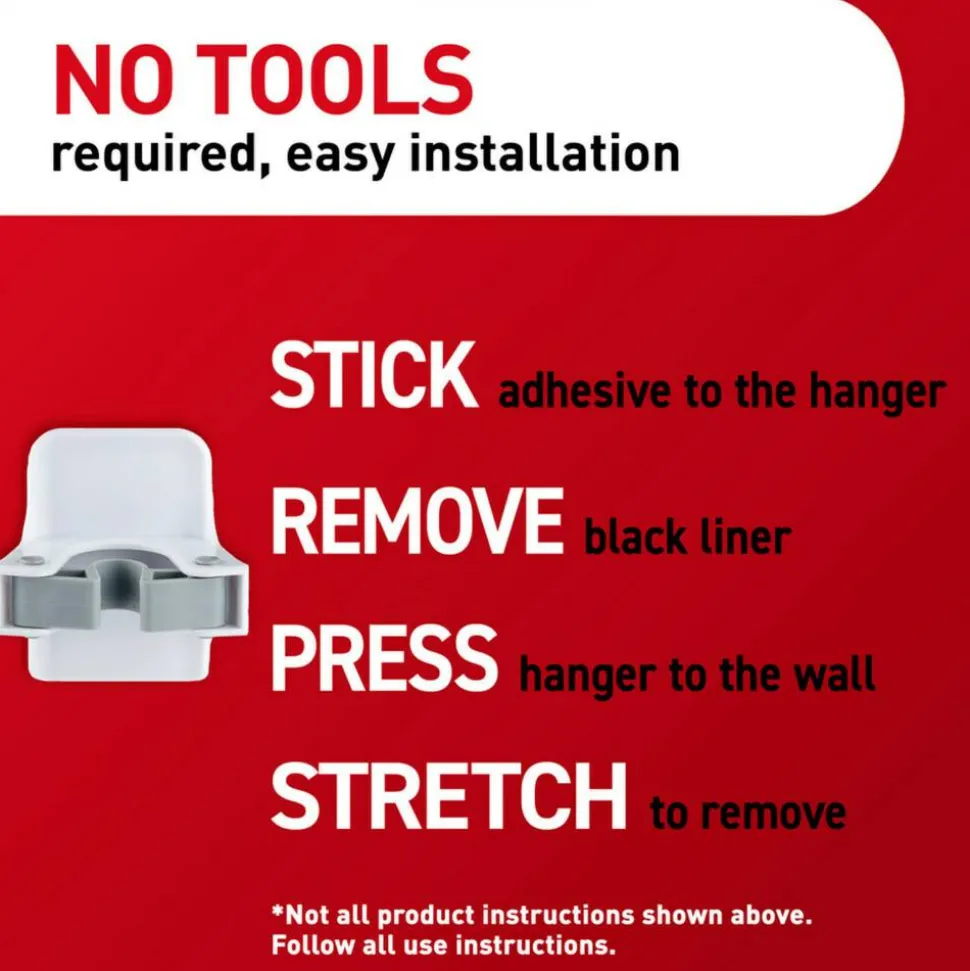 Command Broom Gripper, 2 Broom Gripper Hooks, 4 White Adhesive Strips, Damage Free Hanging Picture Hangers, No Tools Wall Hanging Strips