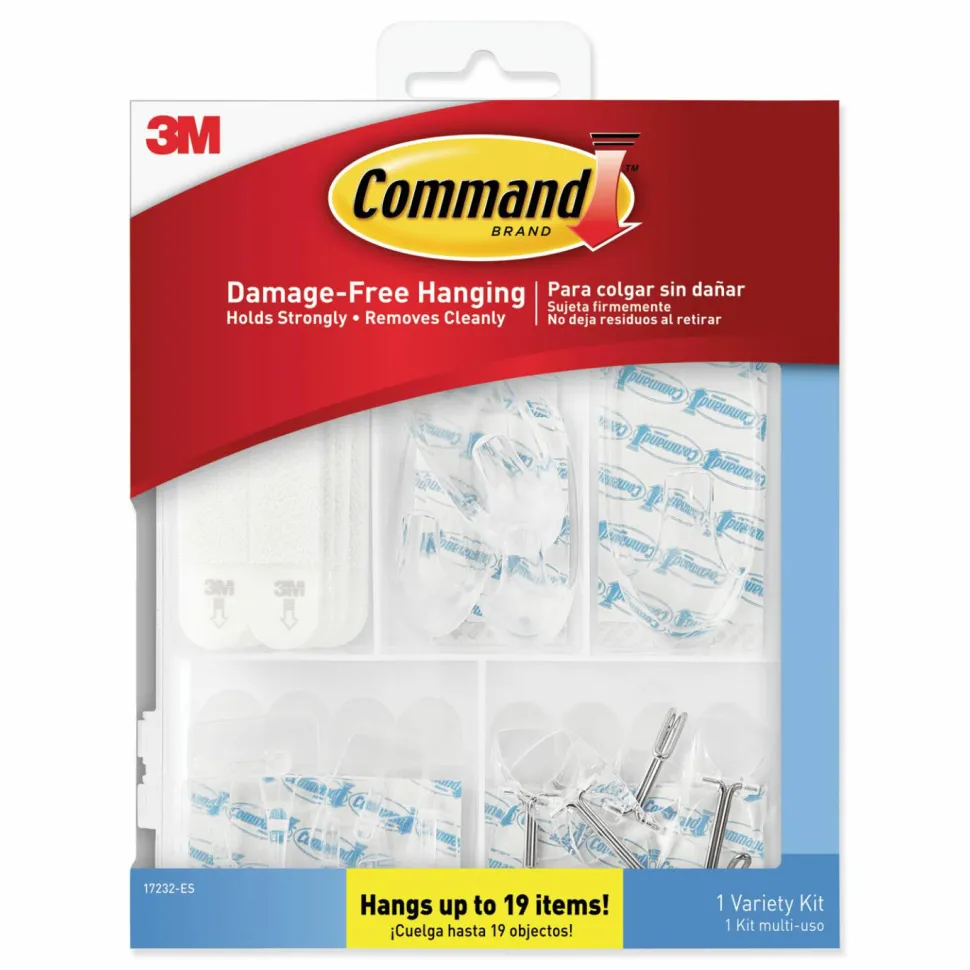 Command Clear Hooks and Strips, Assorted Sizes, Plastic, 0.05 lb; 2 lb; 4-16 lb Capacities, 16 Picture Strips/15 Hooks/22 Strips/Pack