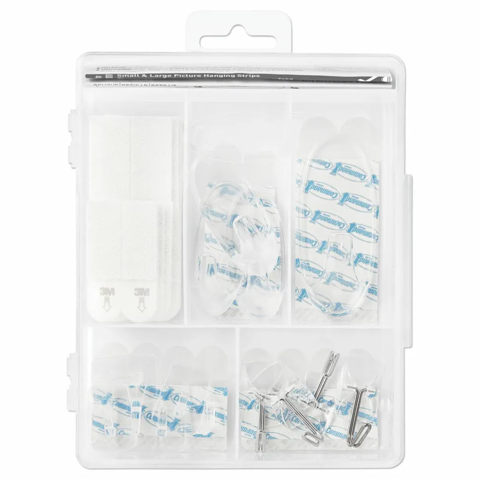 Command Clear Hooks and Strips, Assorted Sizes, Plastic, 0.05 lb; 2 lb; 4-16 lb Capacities, 16 Picture Strips/15 Hooks/22 Strips/Pack