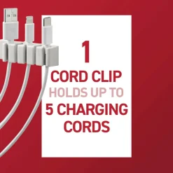 Command 5-Cord Clip Organizer, 4 White Clips, 8 Strips, 1 Clip Holds 5 Charging Cords, Great for Damage-Free Electronics Organization Under Desk
