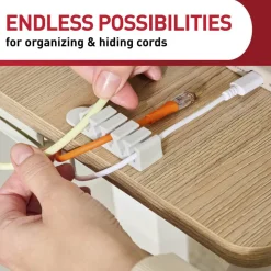 Command 5-Cord Clip Organizer, 4 White Clips, 8 Strips, 1 Clip Holds 5 Charging Cords, Great for Damage-Free Electronics Organization Under Desk