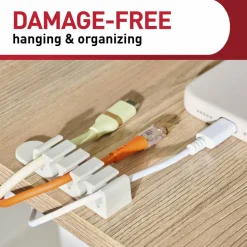 Command 5-Cord Clip Organizer, 4 White Clips, 8 Strips, 1 Clip Holds 5 Charging Cords, Great for Damage-Free Electronics Organization Under Desk