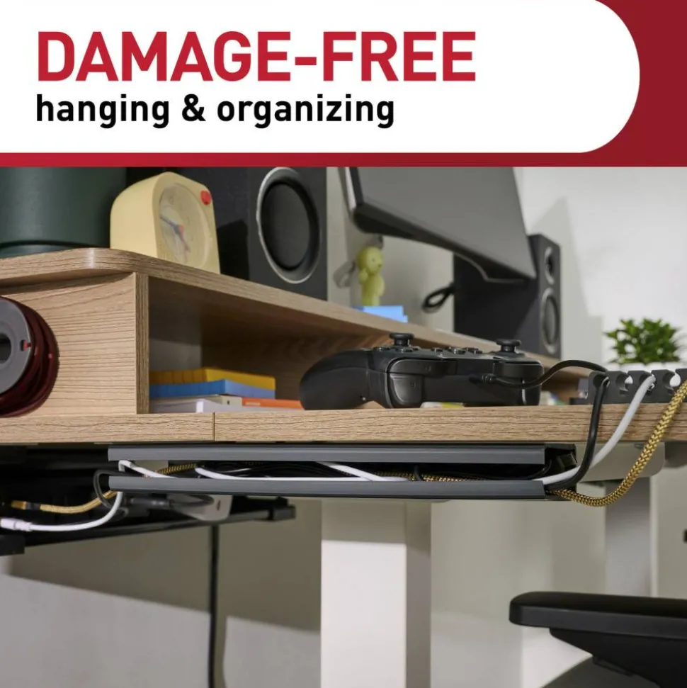 Command Cord Organizer Channel, 1 Black Channel, 8 Strips, 10" Cord Storage Space, Great for Damage-Free Electronics Organization Under Desk