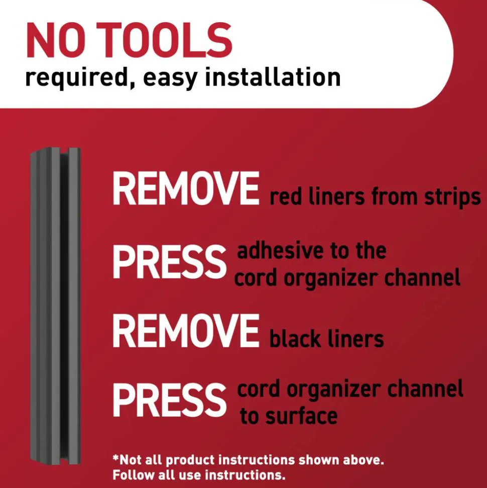 Command Cord Organizer Channel, 1 Black Channel, 8 Strips, 10" Cord Storage Space, Great for Damage-Free Electronics Organization Under Desk