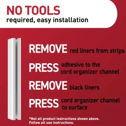 Command Cord Organizer Channel, 1 White Channel, 8 Strips, 10