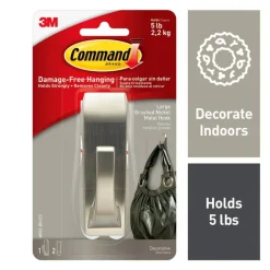 Command Damage-Free Hook, Modern Reflections, Metal, Large, Brushed Nickel