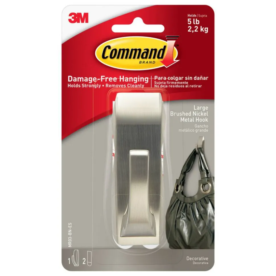 Command Damage-Free Hook, Modern Reflections, Metal, Large, Brushed Nickel