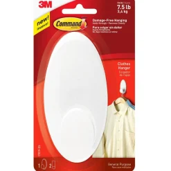 Command Large Clothes Hanger, 1 Hook, 2 White Adhesive Strips, Damage Free Hanging Picture Hangers, No Tools Wall Hanging Strips For Living Spaces