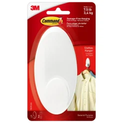 Command Large Clothes Hanger, 1 Hook, 2 White Adhesive Strips, Damage Free Hanging Picture Hangers, No Tools Wall Hanging Strips For Living Spaces