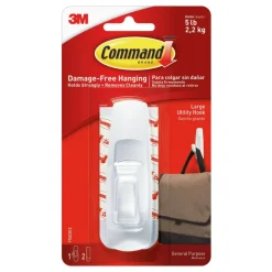 Command Large Hooks, 1 Hook, 2 White Adhesive Strips, Damage Free Hanging Picture Hangers, No Tools Wall Hanging Strips For Living Spaces