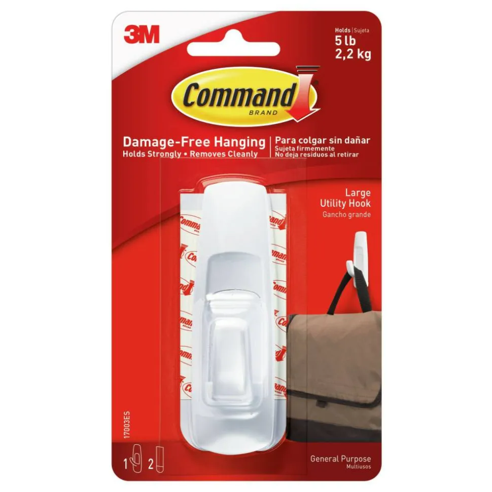 Command Large Hooks, 1 Hook, 2 White Adhesive Strips, Damage Free Hanging Picture Hangers, No Tools Wall Hanging Strips For Living Spaces