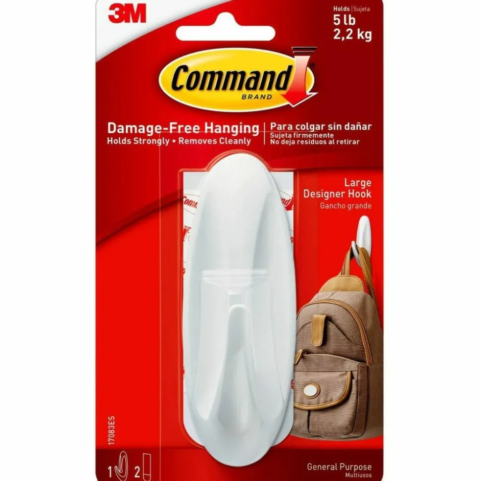 Command Large Utility Hook, Plastic, White, Supports 5 lb