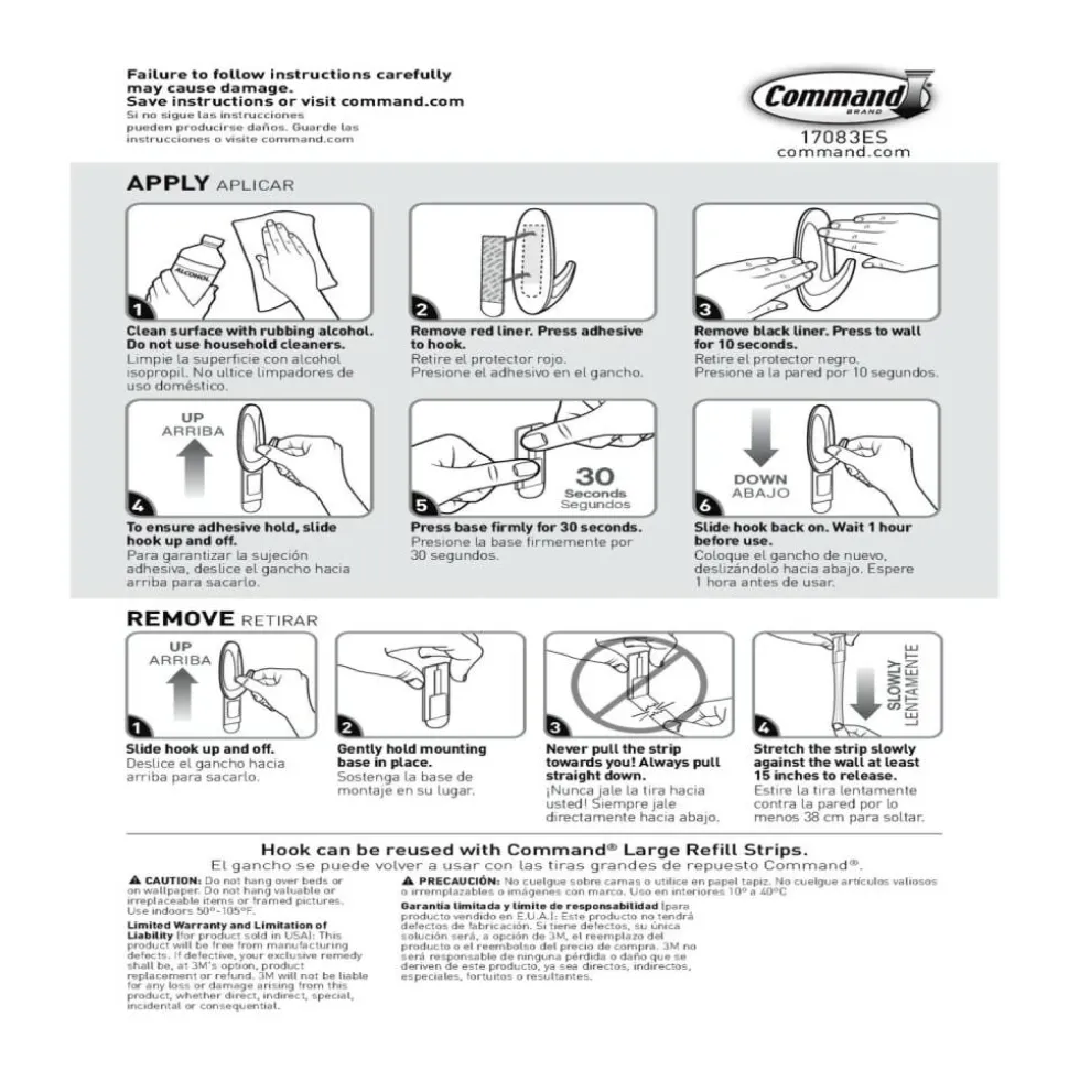 Command Large Utility Hook, Plastic, White, Supports 5 lb