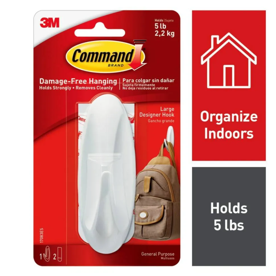 Command Large Utility Hook, Plastic, White, Supports 5 lb