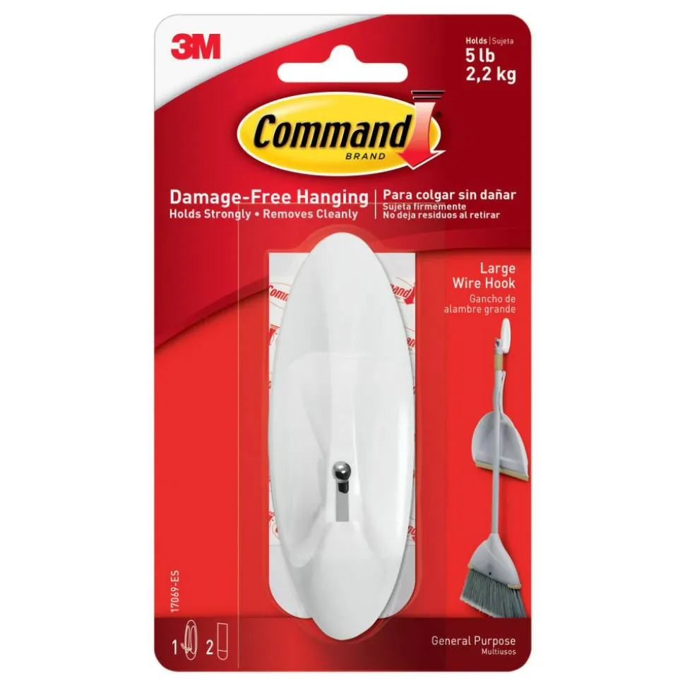 Command Large Wire Hook, 1 Hook, 2 White Adhesive Strips, Damage Free Hanging Picture Hangers, No Tools Wall Hanging Strips For Living Spaces