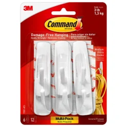 Command Medium Hooks, 6 Hooks, 12 Adhesive Strips, Damage Free Hanging Picture Hangers, No Tools Wall Hanging Strips
