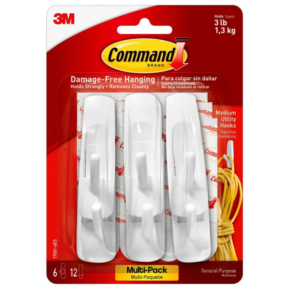 Command Medium Hooks, 6 Hooks, 12 Adhesive Strips, Damage Free Hanging Picture Hangers, No Tools Wall Hanging Strips