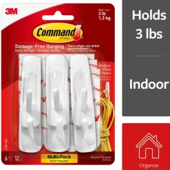 Command Medium Hooks, 6 Hooks, 12 Adhesive Strips, Damage Free Hanging Picture Hangers, No Tools Wall Hanging Strips