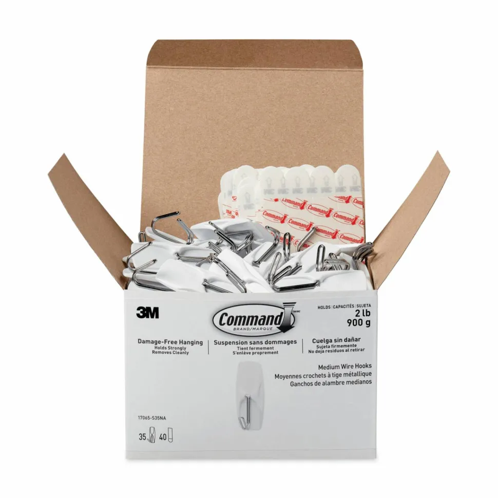 Command Medium Toggle-Wire Hooks, Metal Wire, Silver, Supports 2 lb, 35/Pack