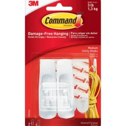Command Medium Utility Hooks, 2 Hooks, 4 White Adhesive Strips, Damage Free Hanging Picture Hangers, No Tools Wall Hanging Strips For Living Spaces