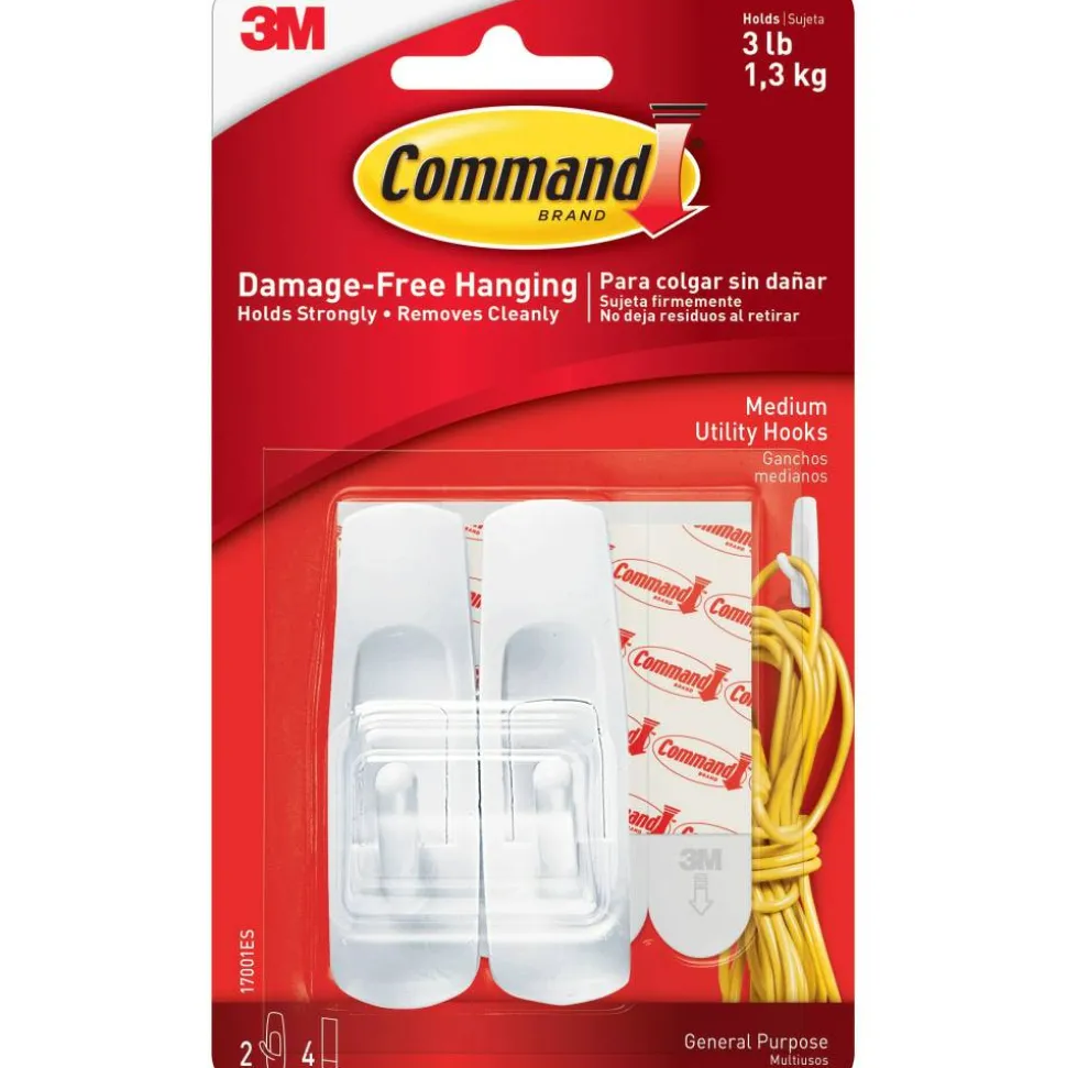 Command Medium Utility Hooks, 2 Hooks, 4 White Adhesive Strips, Damage Free Hanging Picture Hangers, No Tools Wall Hanging Strips For Living Spaces