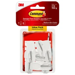 Command Medium Wire Toggle Hooks, 7 Hooks, 8 White Adhesive Strips, Damage Free Hanging Picture Hangers, No Tools Wall Hanging Strips - 170657ES