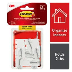 Command Medium Wire Toggle Hooks, 7 Hooks, 8 White Adhesive Strips, Damage Free Hanging Picture Hangers, No Tools Wall Hanging Strips - 170657ES