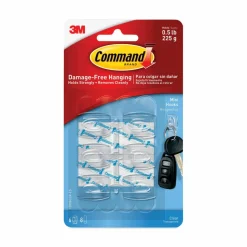 Command Mini Wall Hooks, 6 Command Hooks, 8 Command Strips, Damage Free Hanging of Dorm Room Decorations, Clear