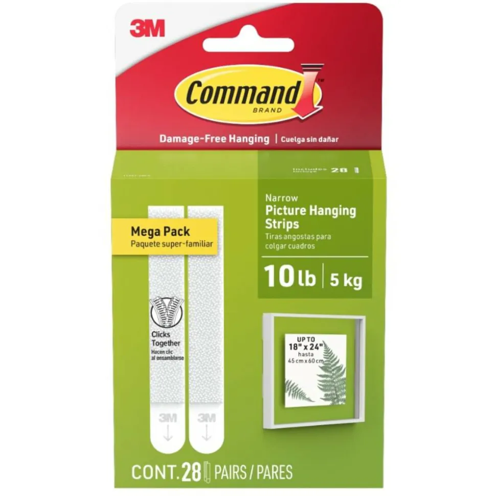 Command Narrow (10lb) Picture Hanging Strips, White, 28 Pairs (54 strips), Damage-Free Wall Hangers for Picture Frames and Other Décor